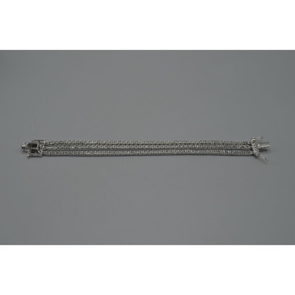 Blue Cubic Zirconia Three Strand Tennis Bracelet Sterling Silver 925 ADI CZ 8" - Picture 6 of 10